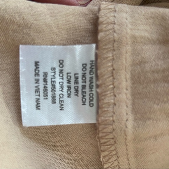 Monteau Crinkle Shirt Dress Tan Knee Length Roll Tab 3/4 Sleeves Size Small - Picture 5 of 14